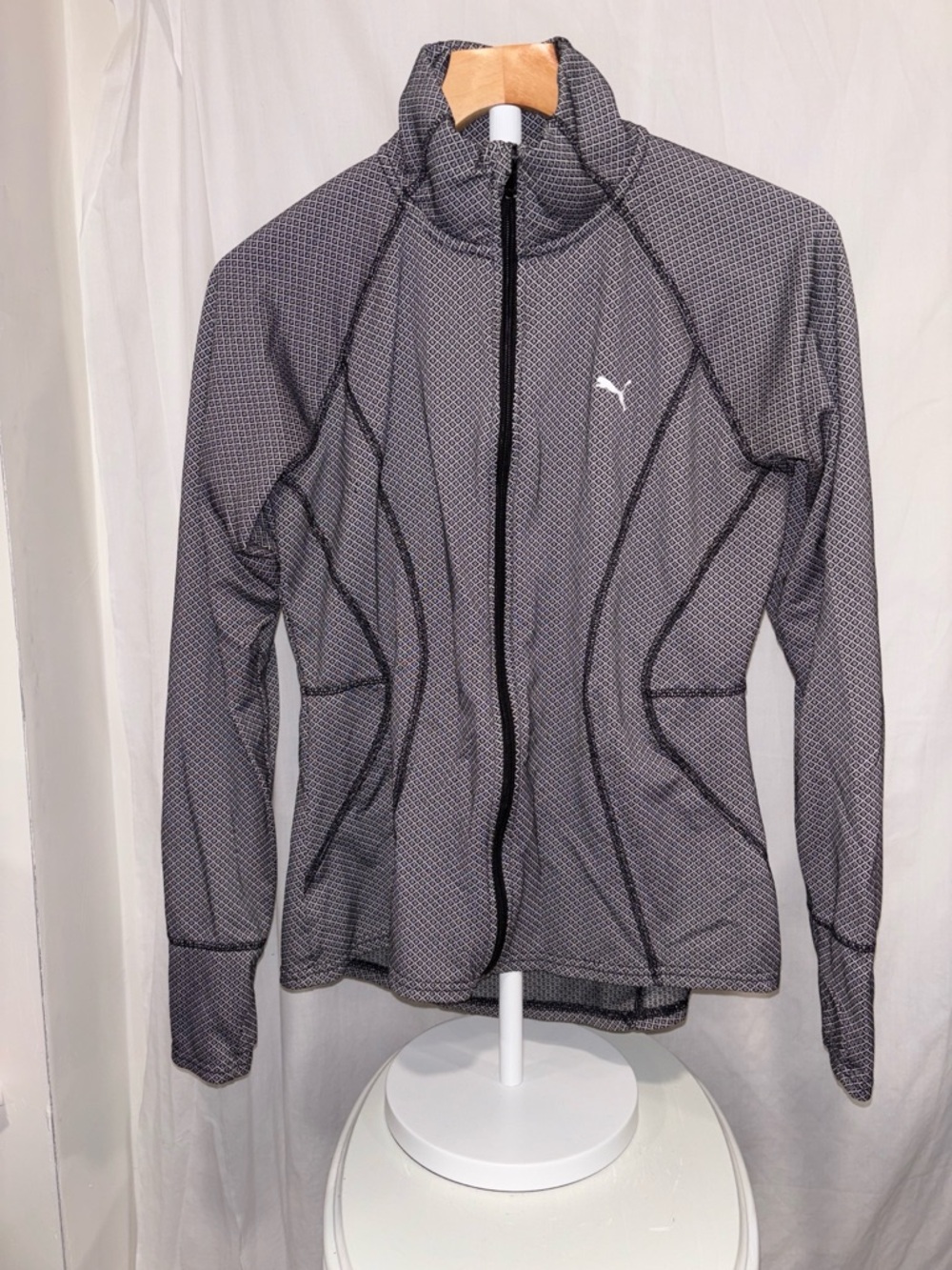 Puma Women's Charcoal Gray Patterned Full-Zip Utility Jacket